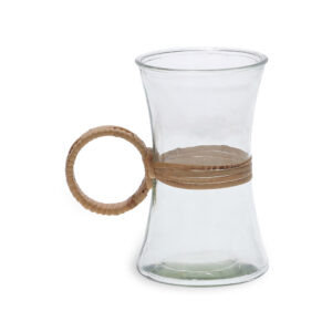 KIT DE VASOS EM VIDRO E FIBRA NATURAL